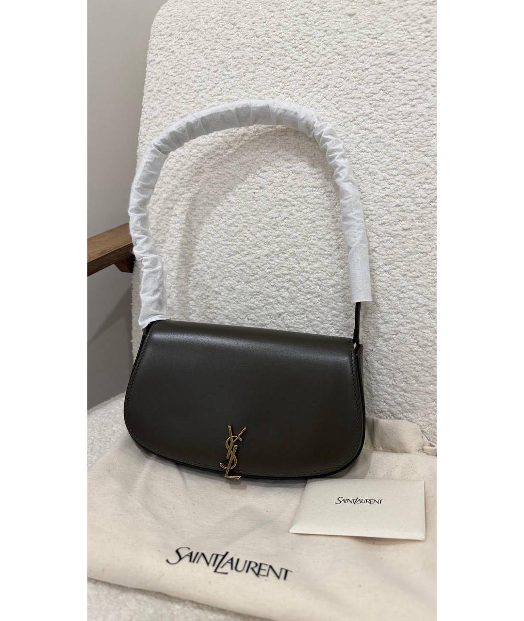 SAINT LAURENT Зеленая кожаная сумка с короткими ручками, фото 3