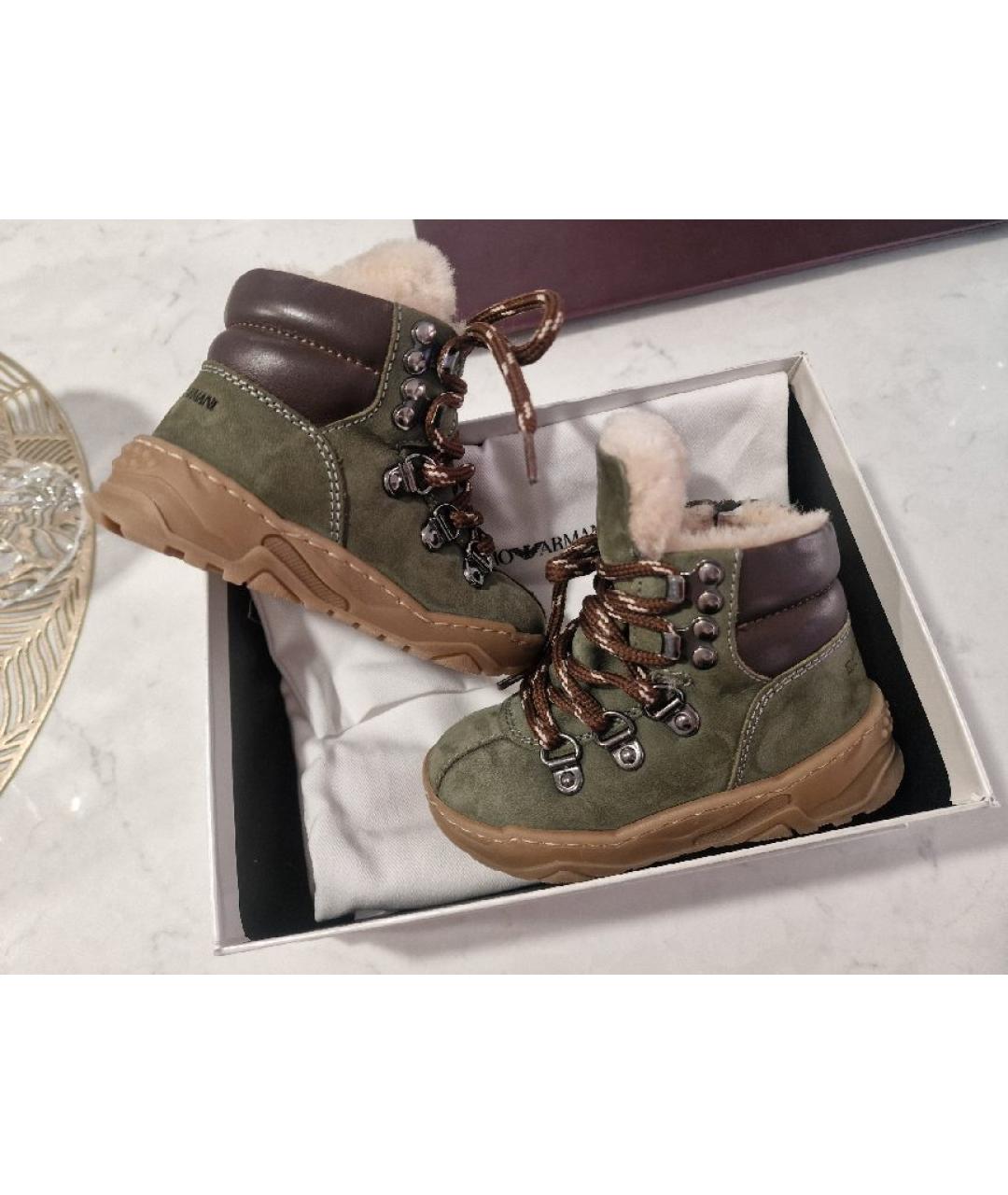 EMPORIO ARMANI Хаки кожаные ботинки, фото 2