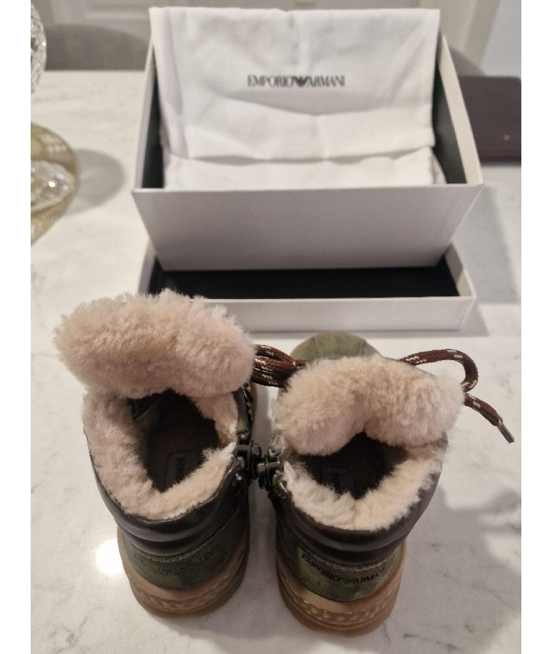 EMPORIO ARMANI Хаки кожаные ботинки, фото 3