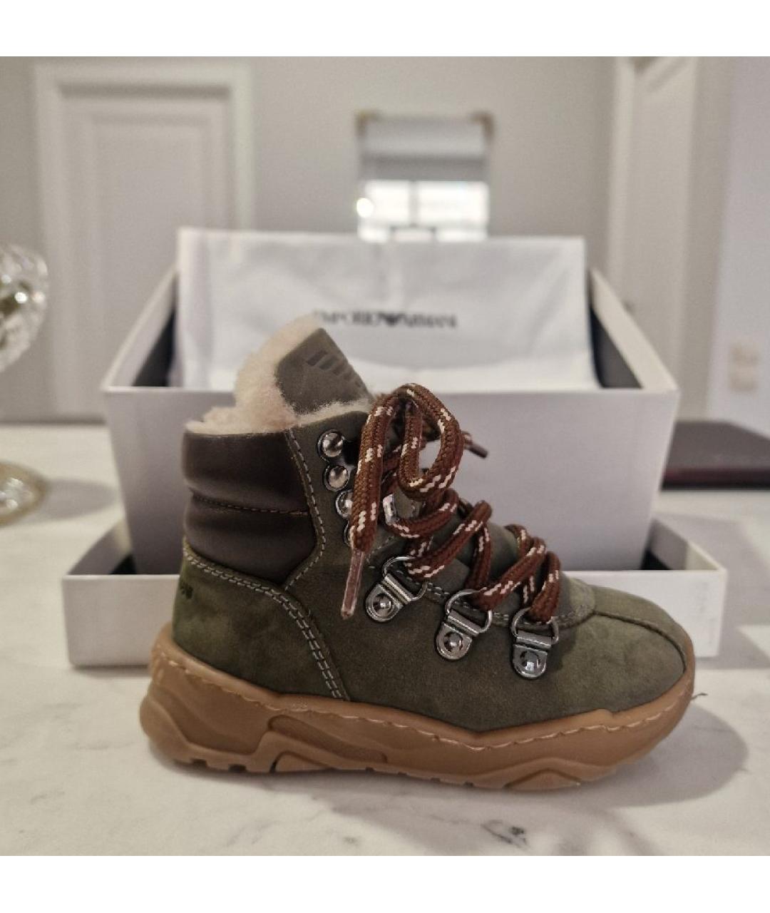 EMPORIO ARMANI Хаки кожаные ботинки, фото 6