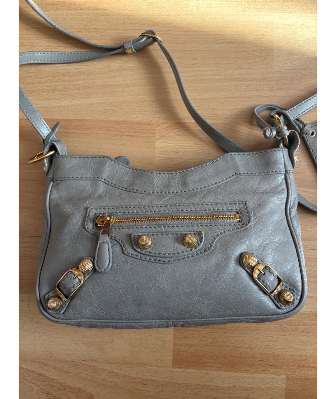 BALENCIAGA Серая кожаная сумка через плечо, фото 5
