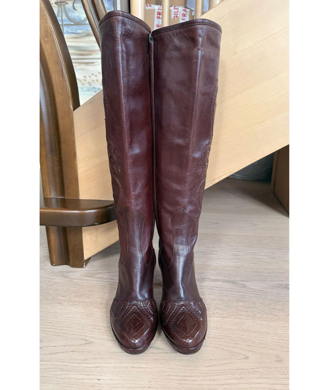 ERMANNO SCERVINO Коричневые кожаные сапоги, фото 2