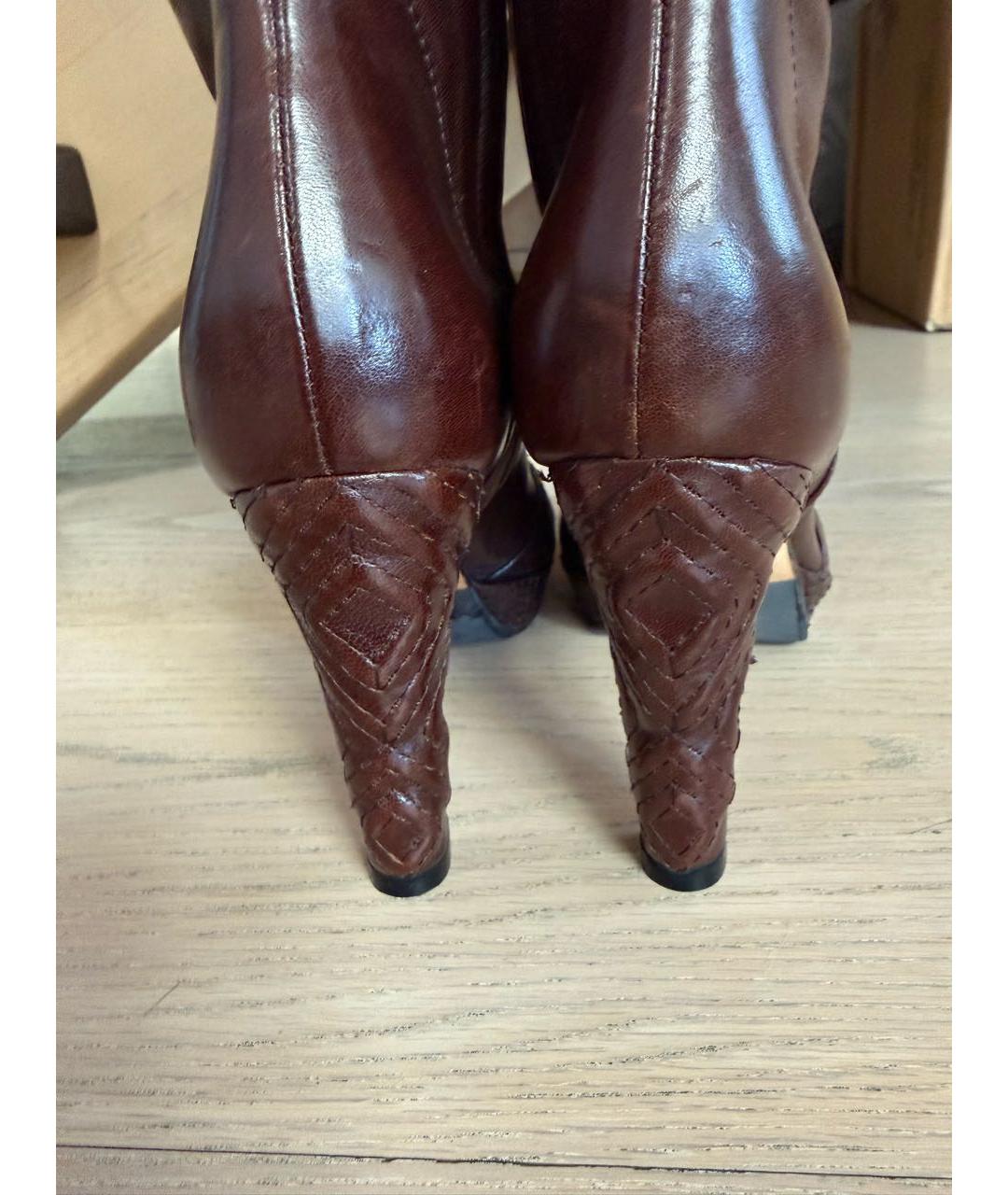 ERMANNO SCERVINO Коричневые кожаные сапоги, фото 4