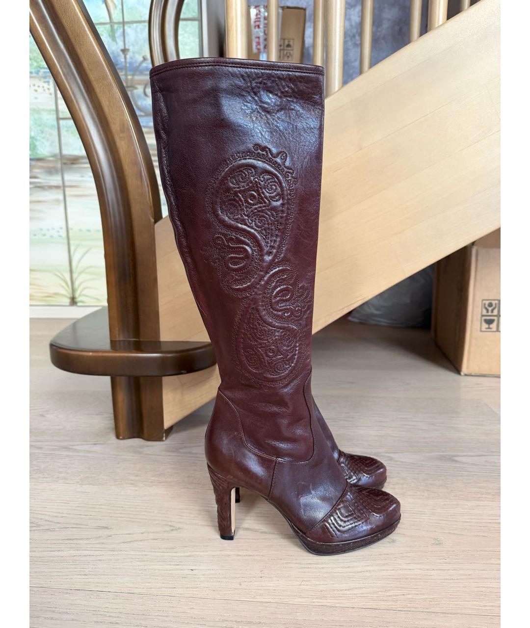 ERMANNO SCERVINO Коричневые кожаные сапоги, фото 9