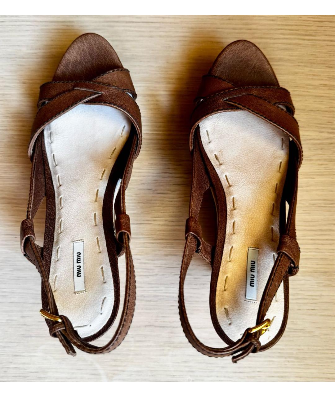MIU MIU Коричневые кожаные босоножки, фото 3