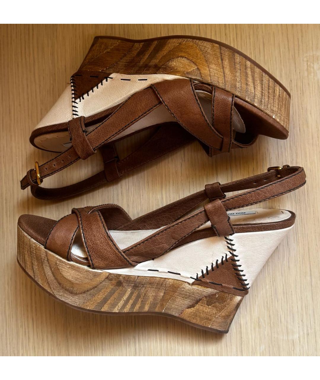 MIU MIU Коричневые кожаные босоножки, фото 8