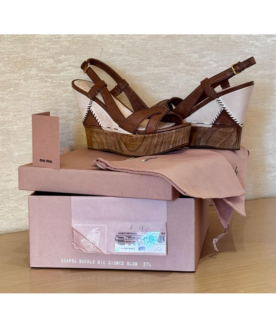MIU MIU Коричневые кожаные босоножки, фото 5