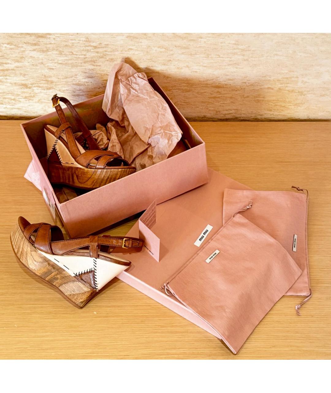 MIU MIU Коричневые кожаные босоножки, фото 6