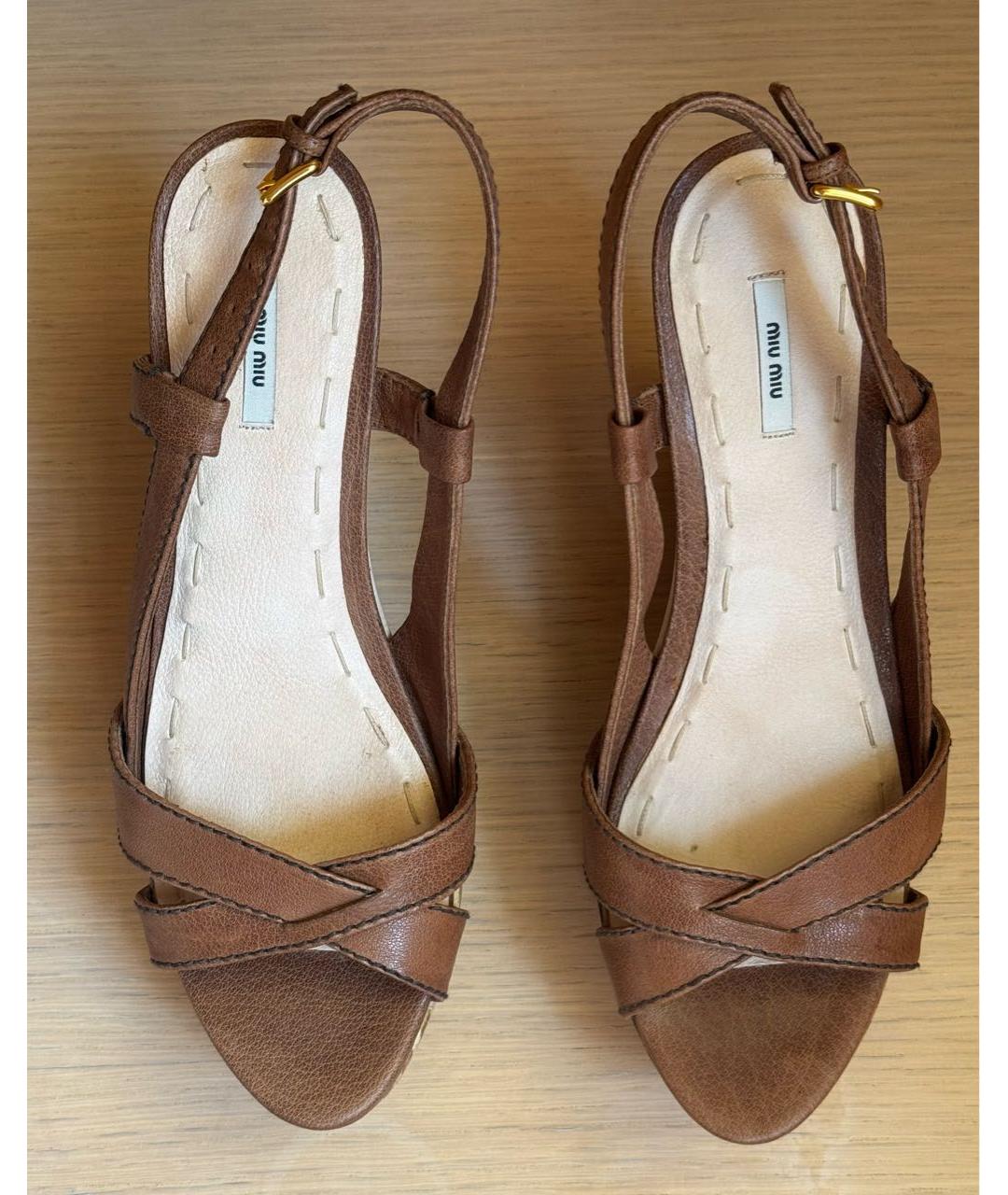 MIU MIU Коричневые кожаные босоножки, фото 2