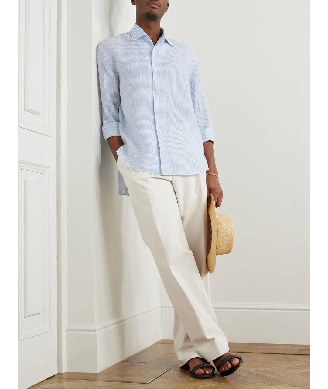 LORO PIANA Голубая льняная классическая рубашка, фото 4