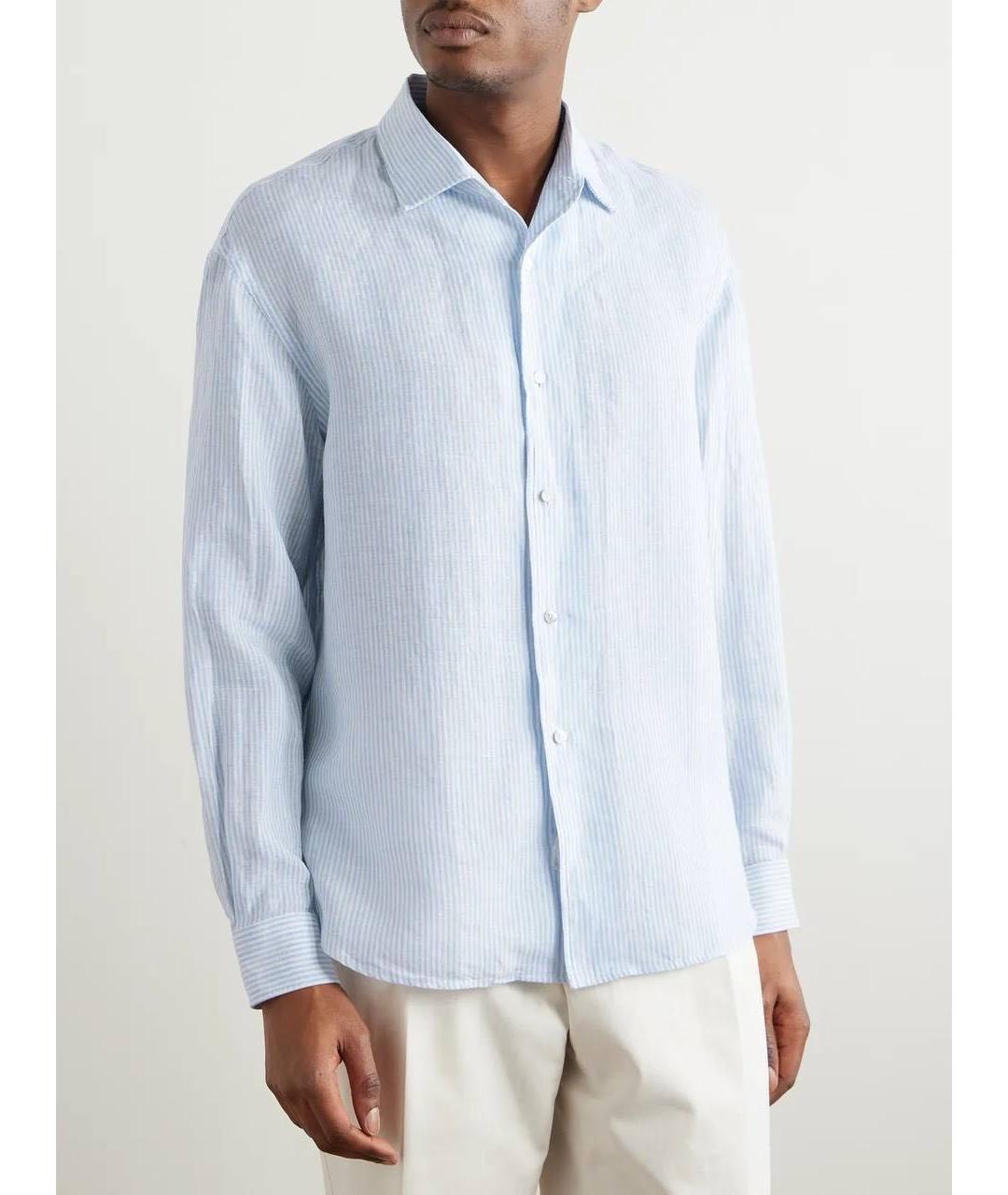 LORO PIANA Голубая льняная классическая рубашка, фото 3