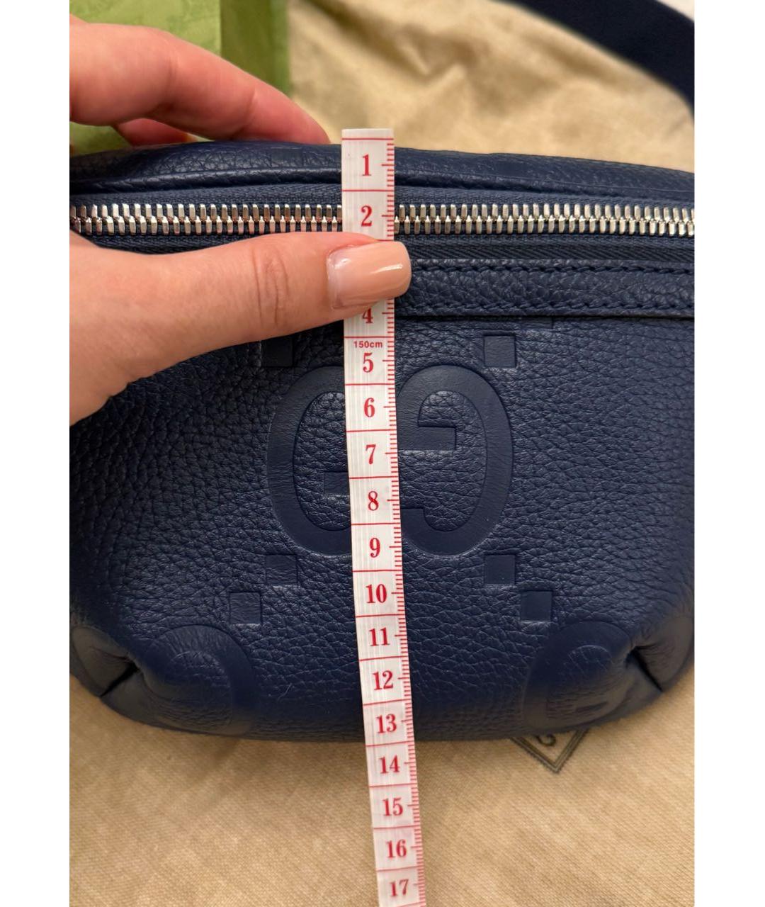 GUCCI Темно-синяя кожаная поясная сумка, фото 5