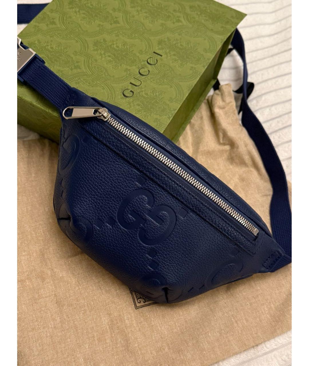 GUCCI Темно-синяя кожаная поясная сумка, фото 2