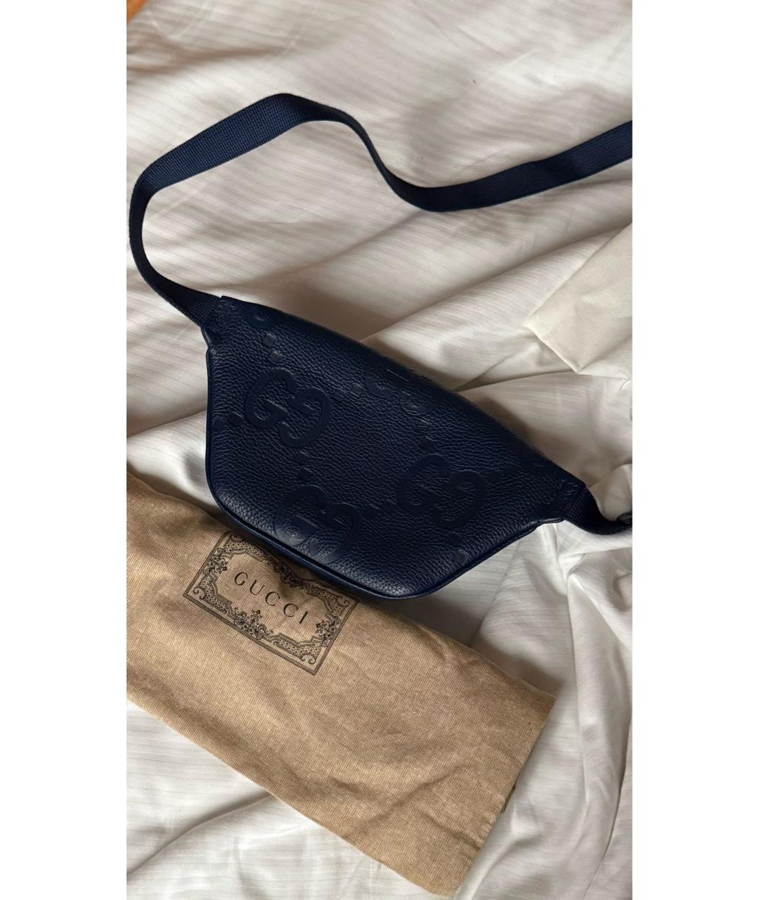 GUCCI Темно-синяя кожаная поясная сумка, фото 3