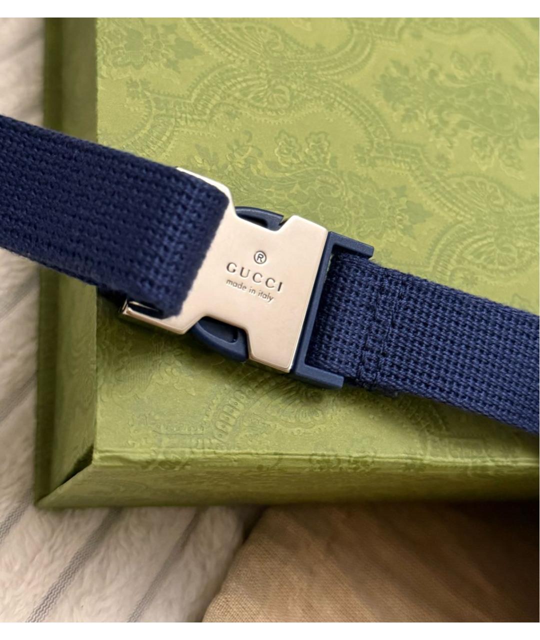 GUCCI Темно-синяя кожаная поясная сумка, фото 7