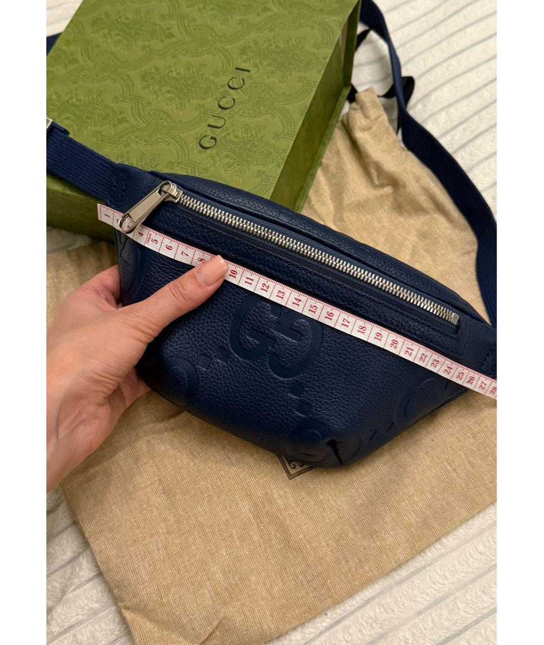 GUCCI Темно-синяя кожаная поясная сумка, фото 6