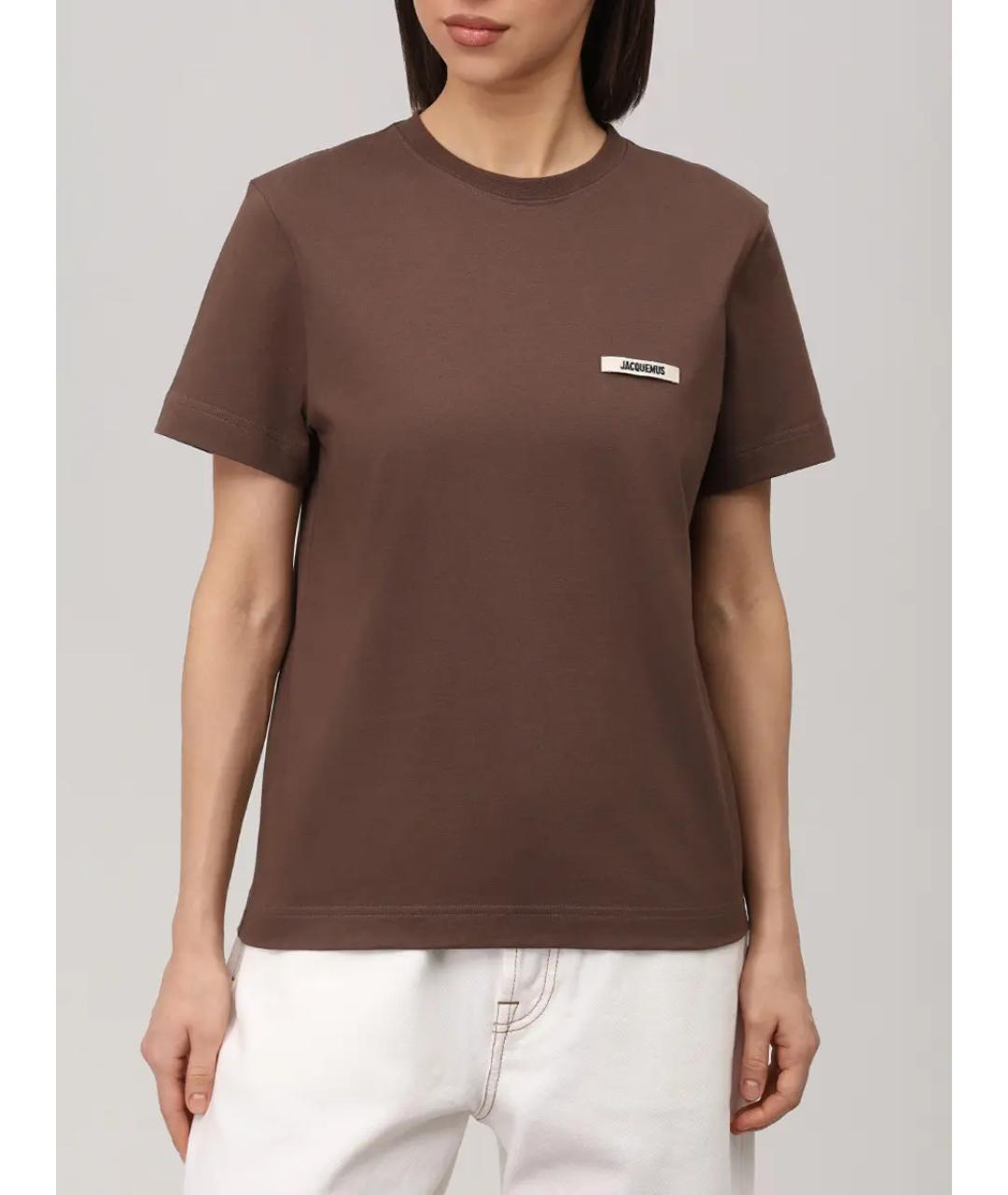 JACQUEMUS Коричневая хлопковая футболка, фото 3