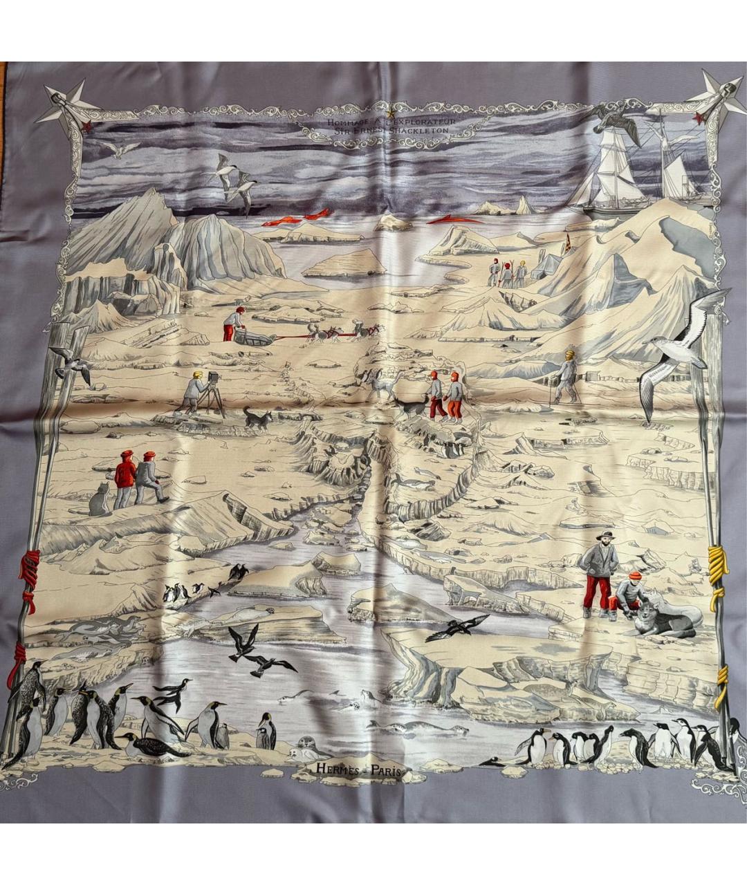 HERMES Серый шелковый платок, фото 4