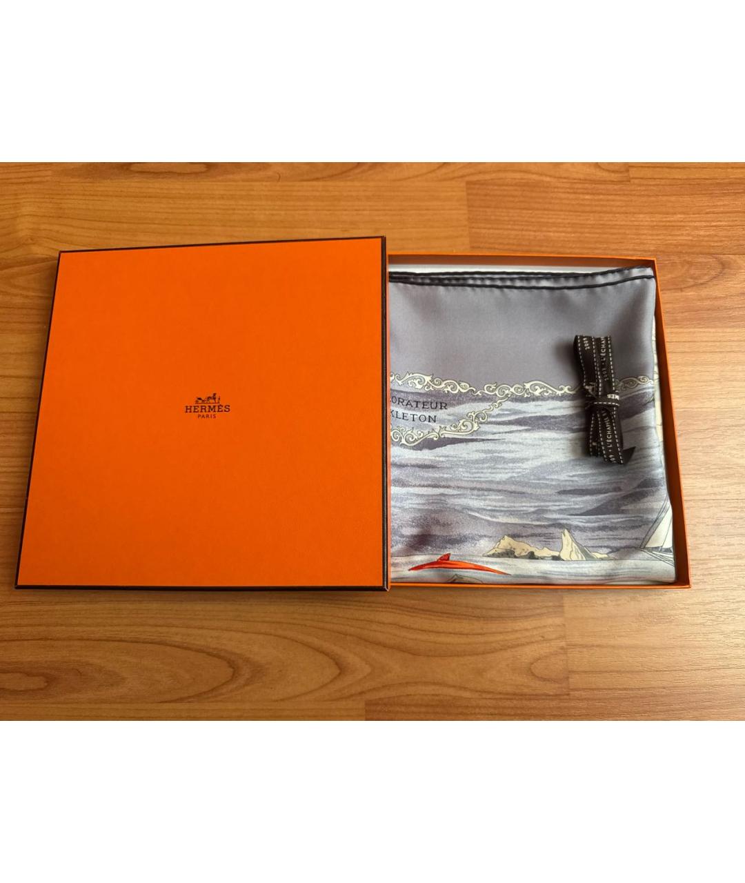 HERMES Серый шелковый платок, фото 3