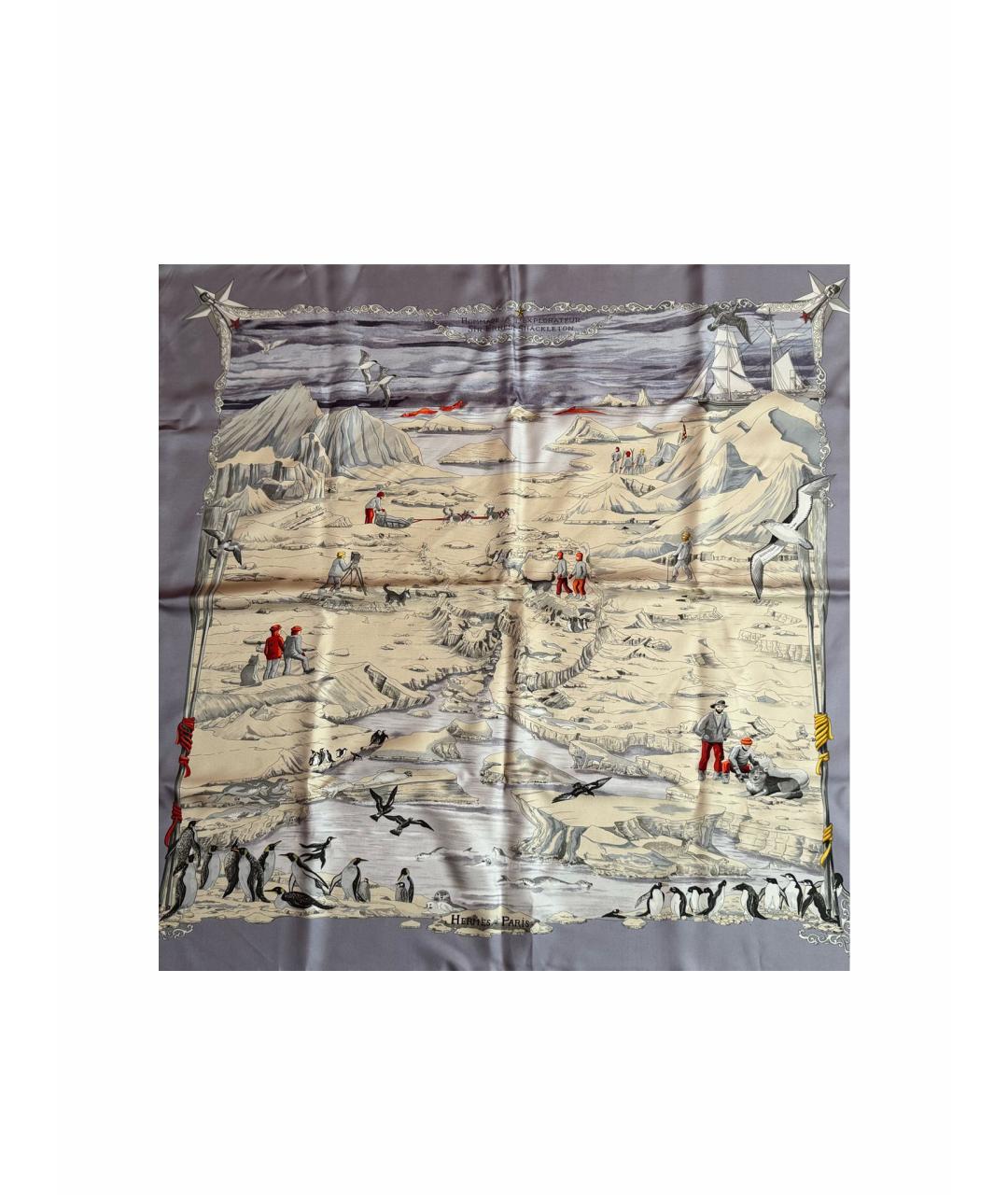 HERMES Серый шелковый платок, фото 1