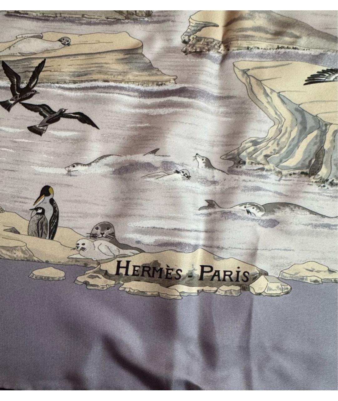 HERMES Серый шелковый платок, фото 2