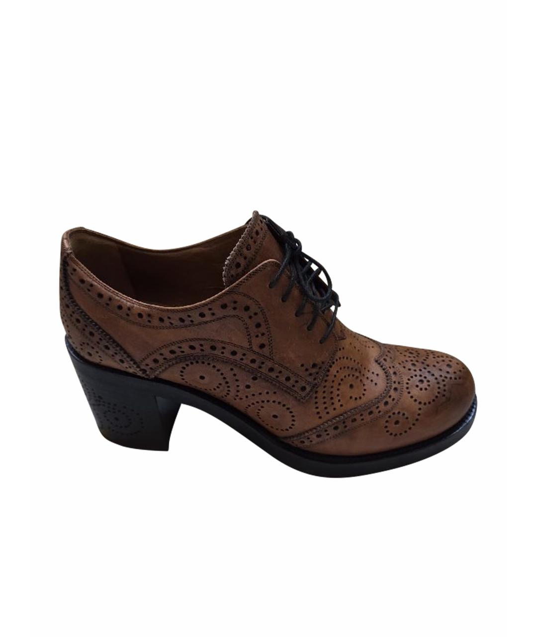 MIU MIU Коричневые кожаные ботинки, фото 1