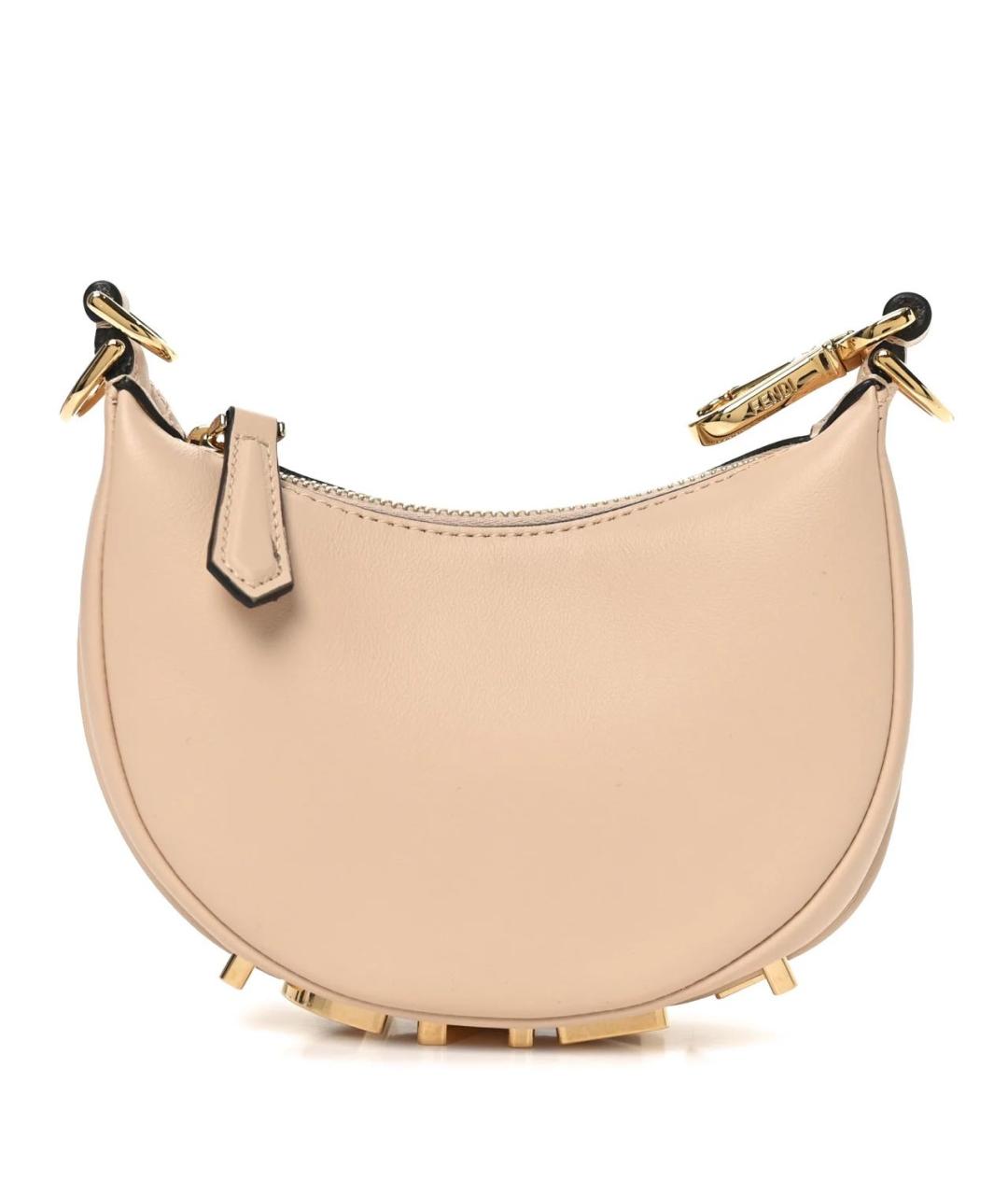 FENDI Бежевая кожаная сумка с короткими ручками, фото 2