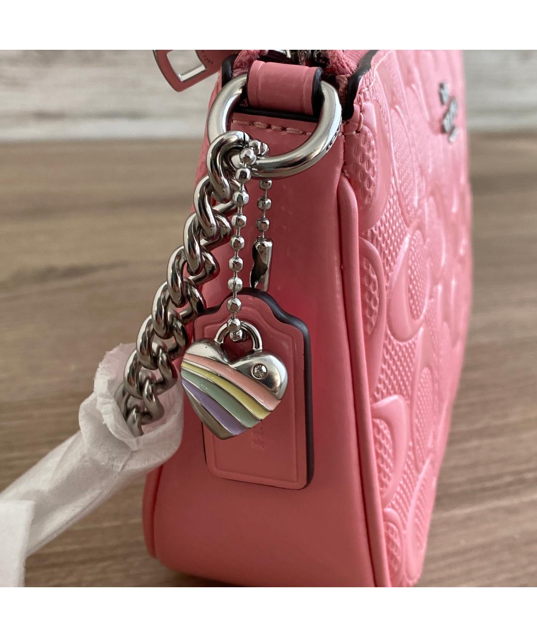 COACH Розовая кожаная сумка через плечо, фото 5