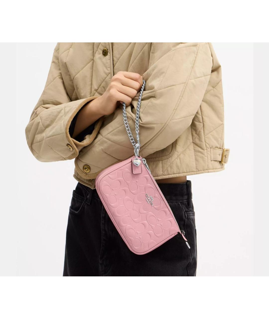 COACH Розовая кожаная сумка через плечо, фото 8