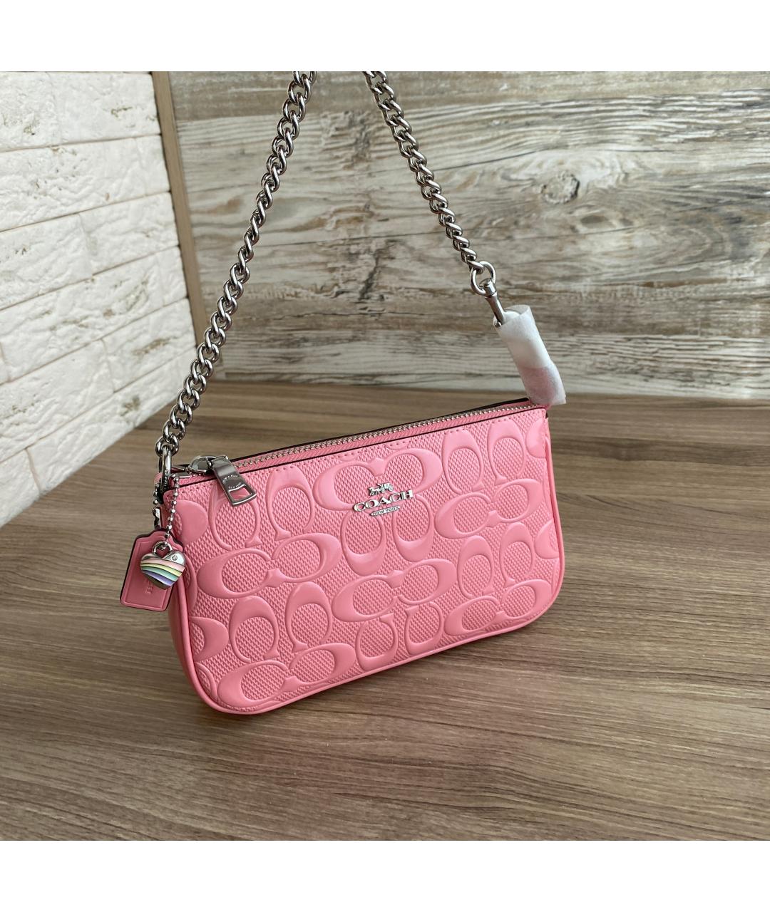 COACH Розовая кожаная сумка через плечо, фото 7