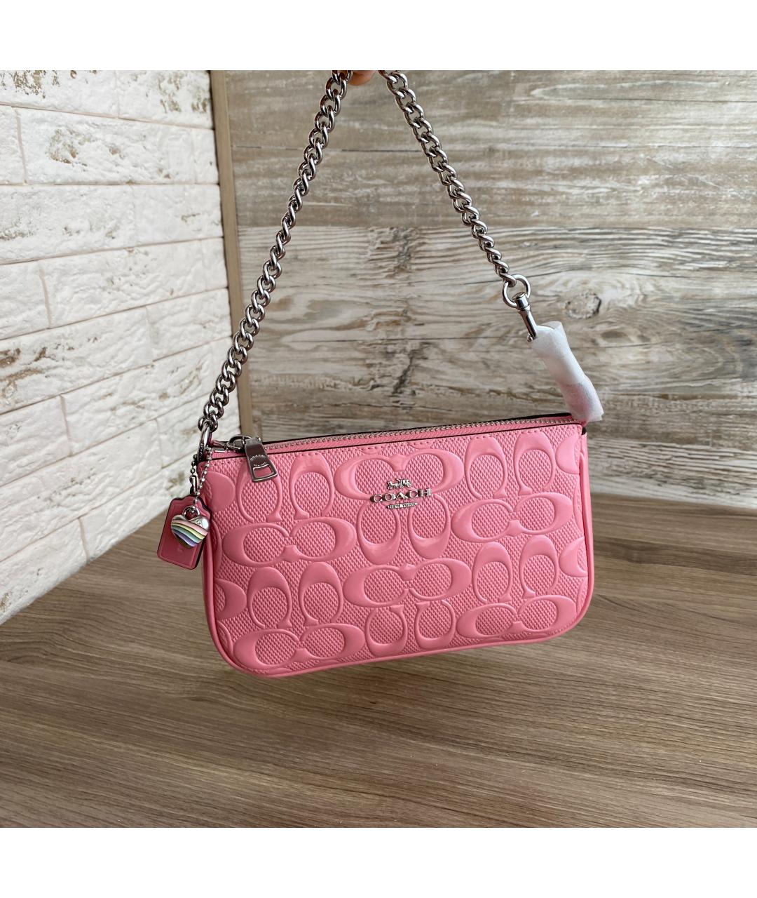 COACH Розовая кожаная сумка через плечо, фото 2