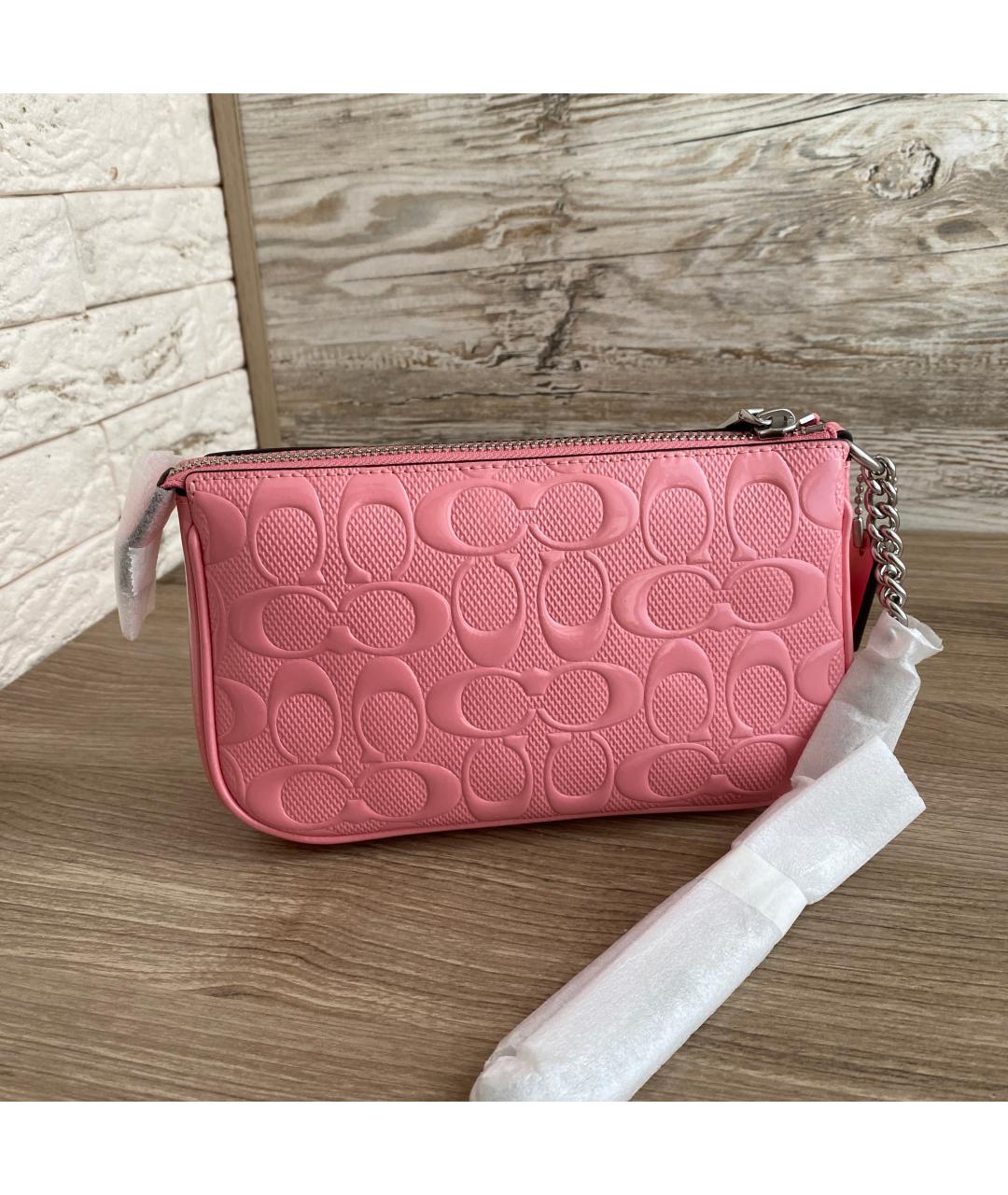 COACH Розовая кожаная сумка через плечо, фото 4