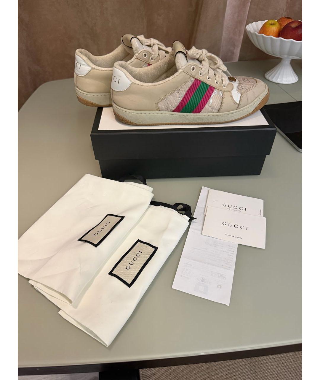 GUCCI Бежевые замшевые кеды, фото 5