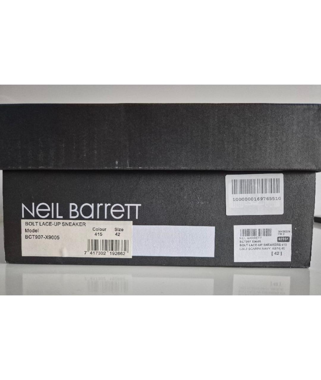 NEIL BARRETT Темно-синие синтетические низкие кроссовки / кеды, фото 9