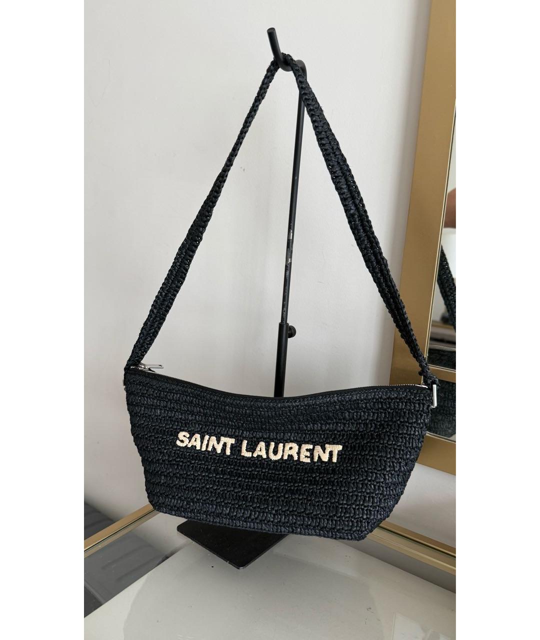 SAINT LAURENT Черная плетеная пляжная сумка, фото 8