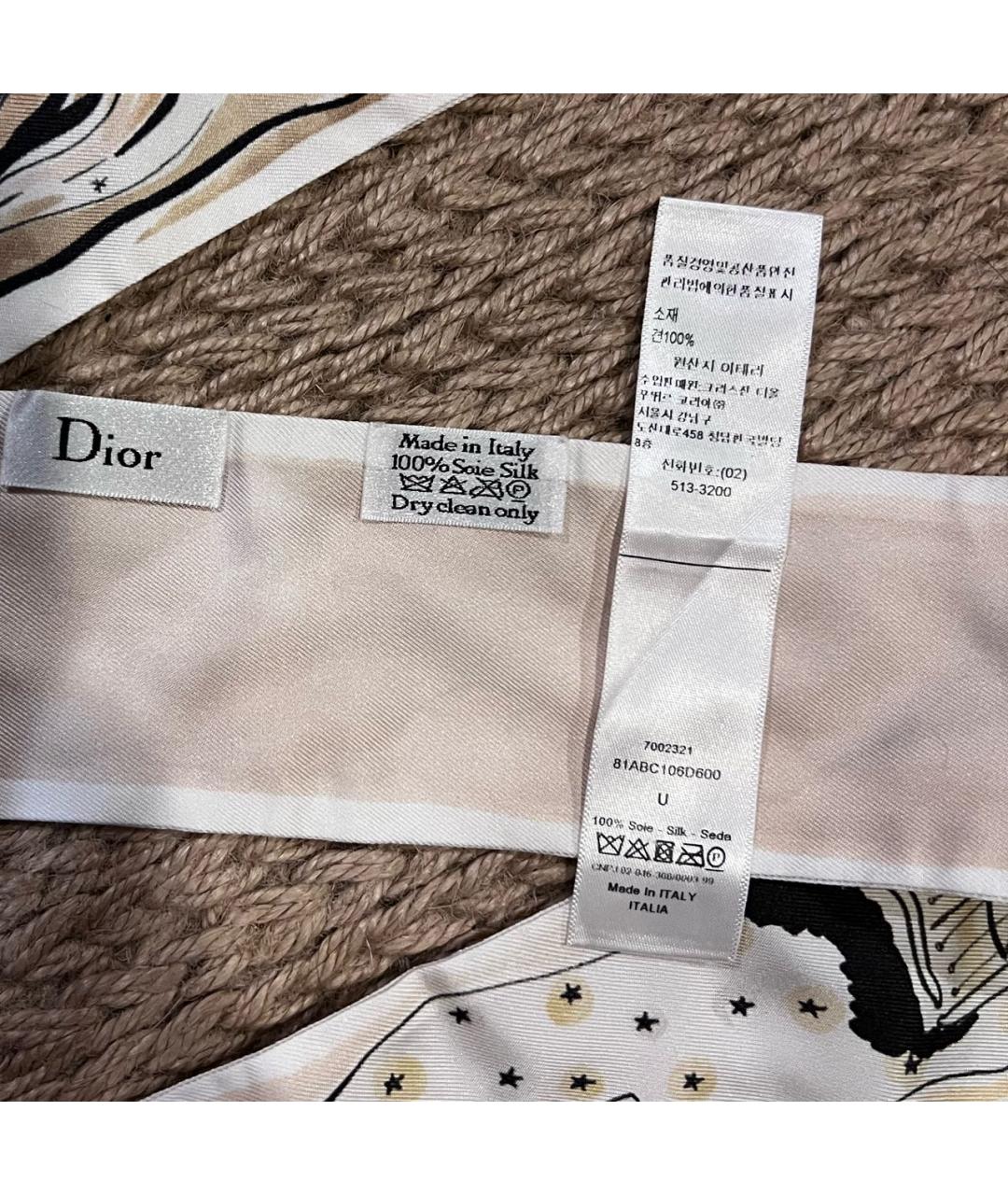 CHRISTIAN DIOR Бежевый шелковый платок, фото 4