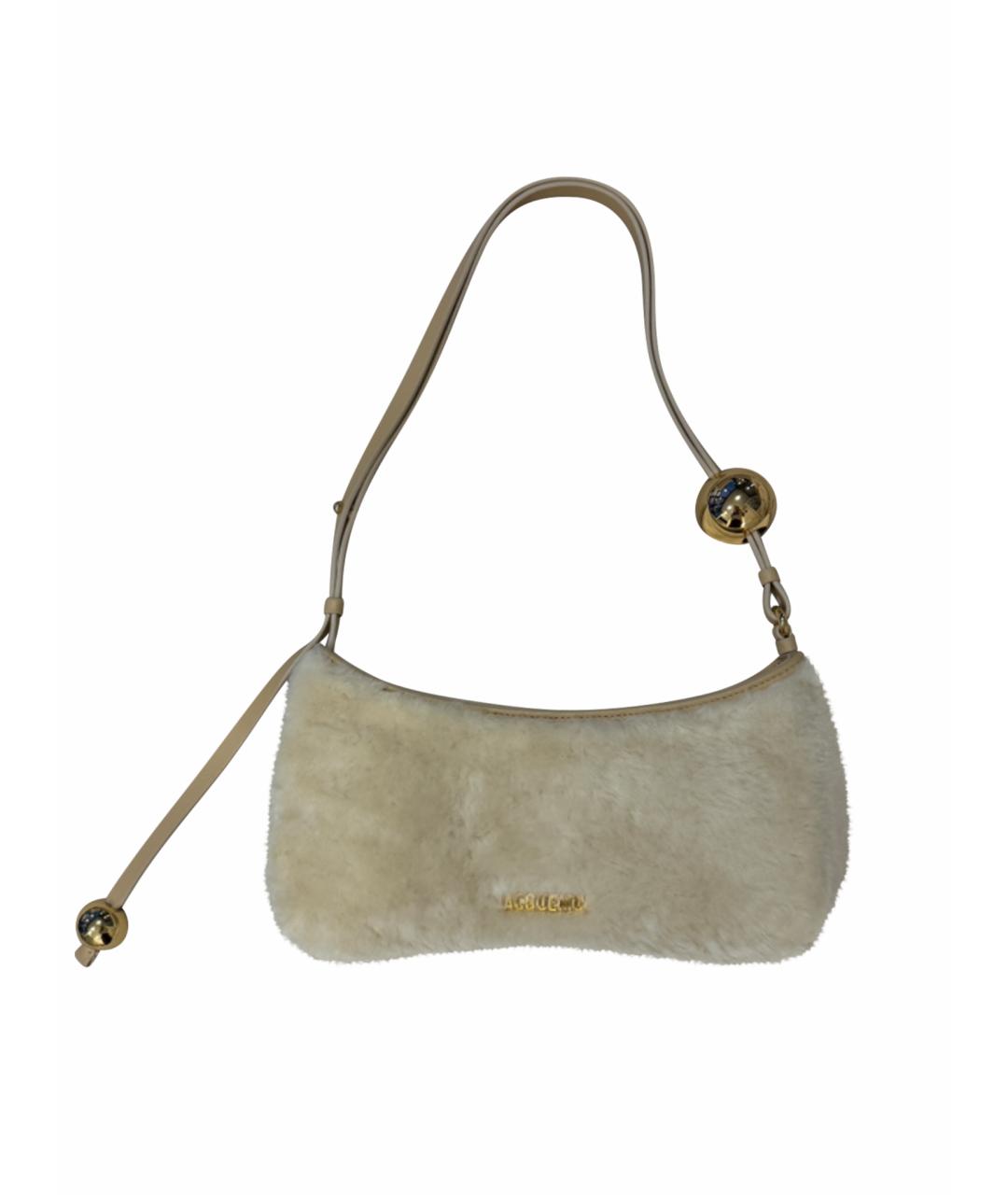 JACQUEMUS Бежевая меховая сумка с короткими ручками, фото 1