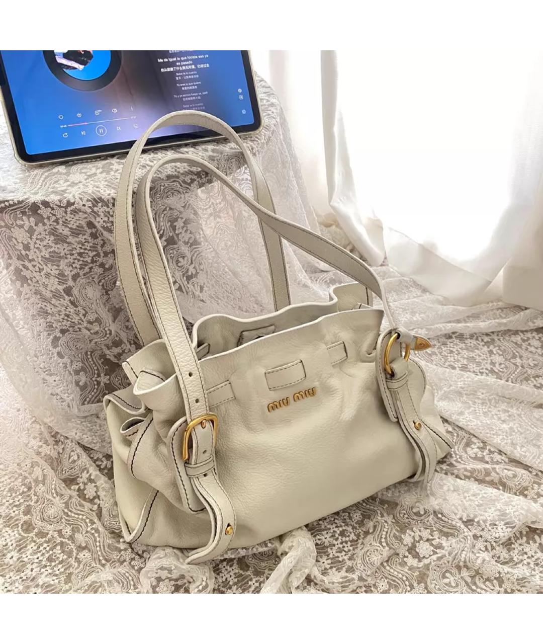 MIU MIU Бежевая кожаная сумка через плечо, фото 7