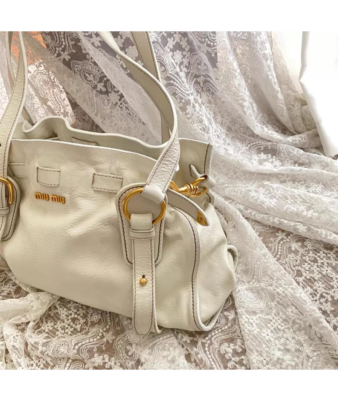 MIU MIU Бежевая кожаная сумка через плечо, фото 8