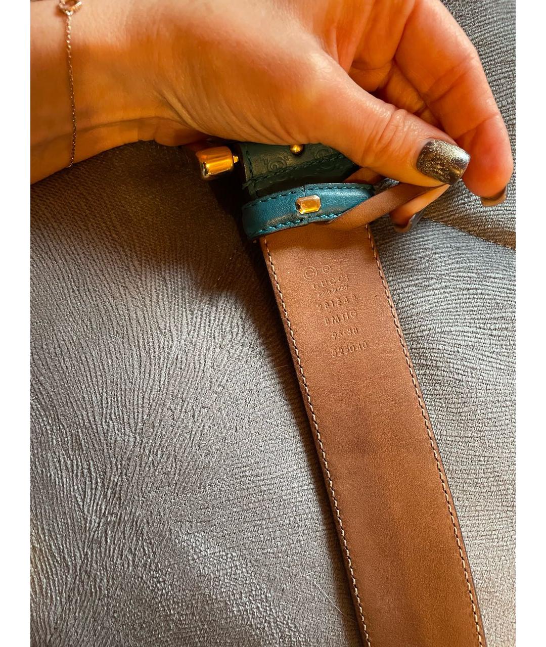 GUCCI Бирюзовый кожаный ремень, фото 3