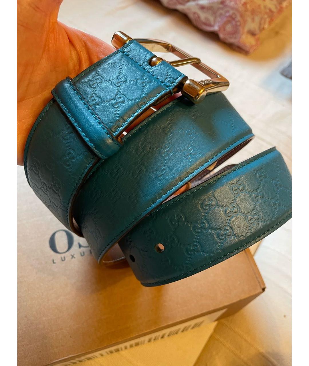 GUCCI Бирюзовый кожаный ремень, фото 2