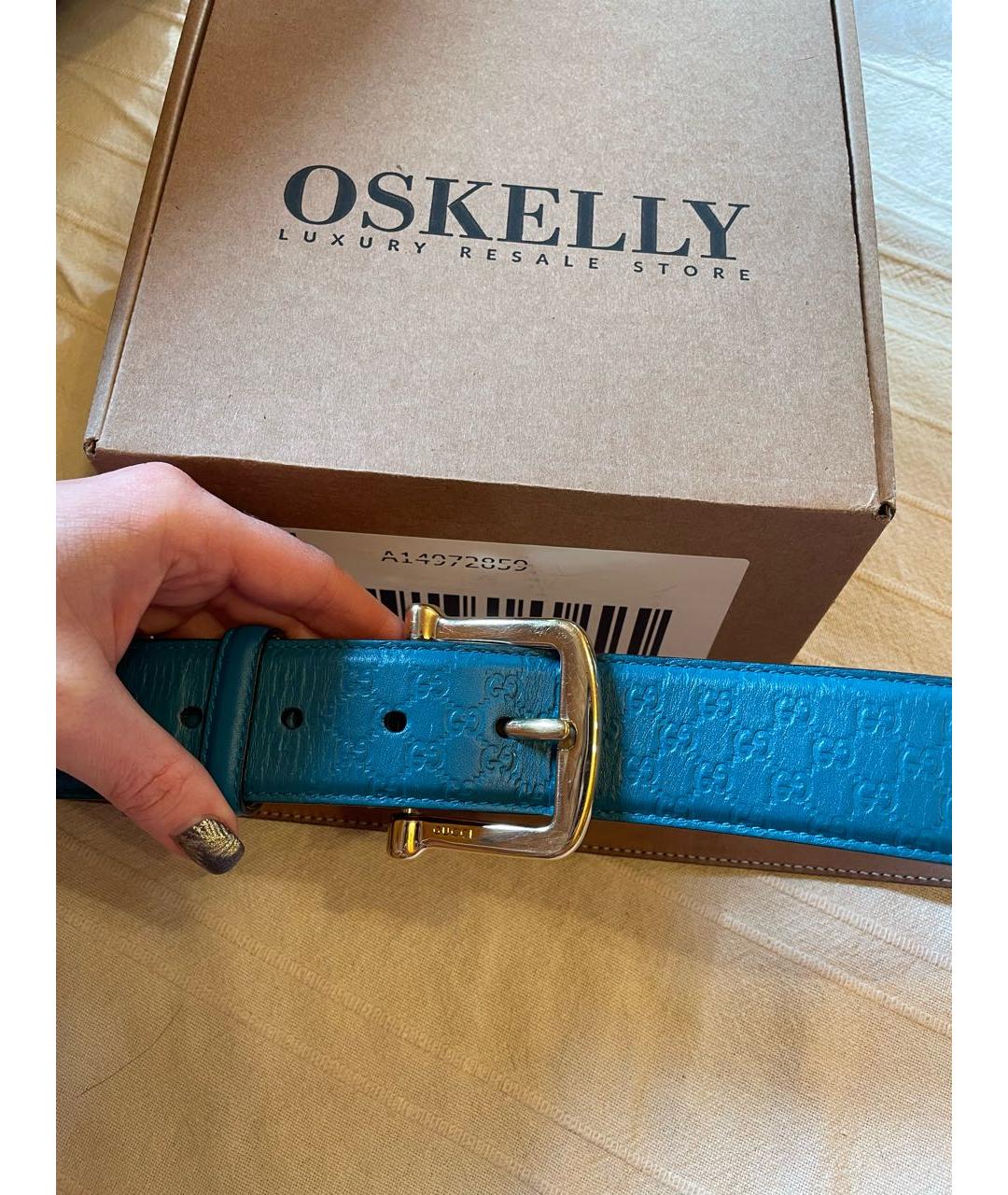 GUCCI Бирюзовый кожаный ремень, фото 5