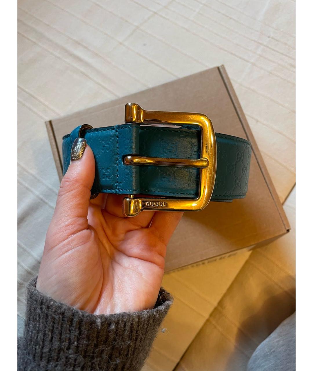 GUCCI Бирюзовый кожаный ремень, фото 6