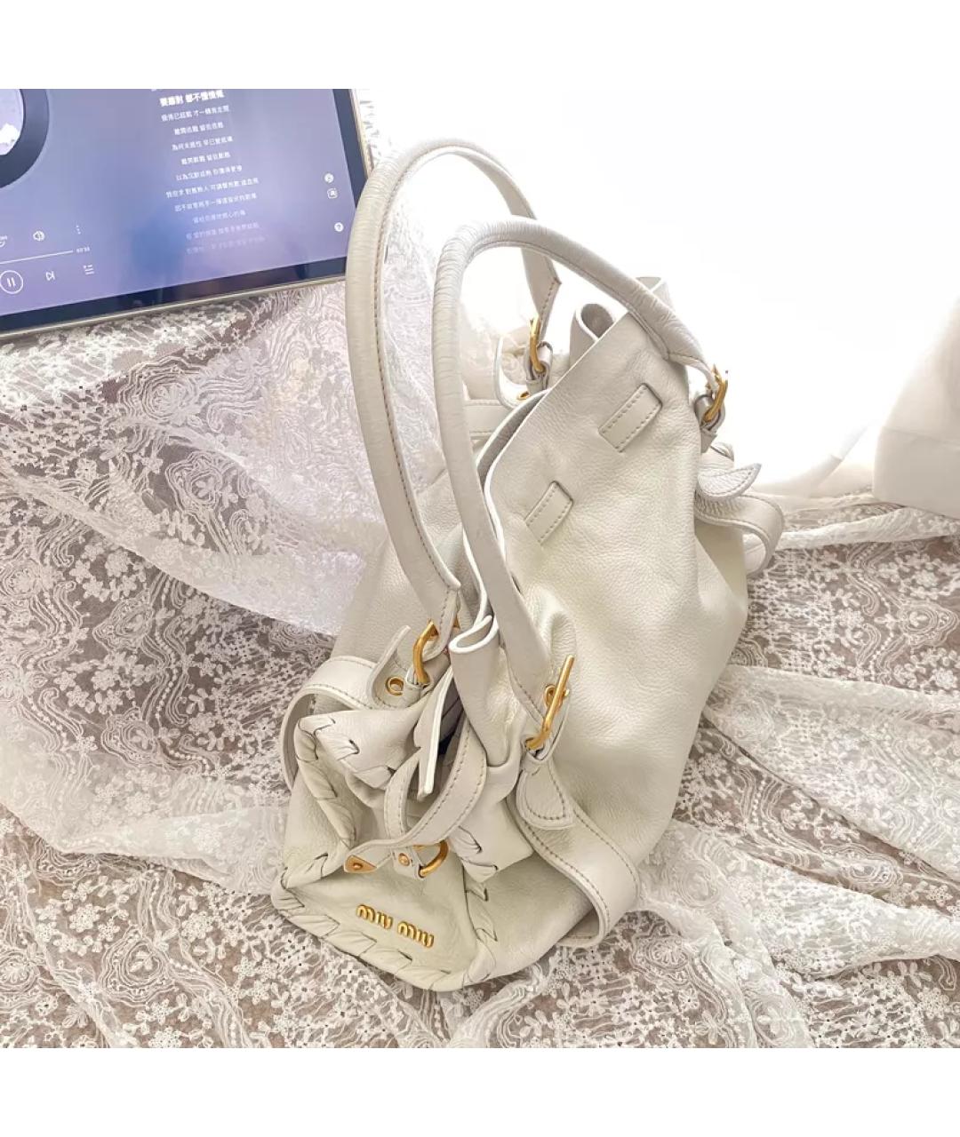 MIU MIU Белая кожаная сумка тоут, фото 5