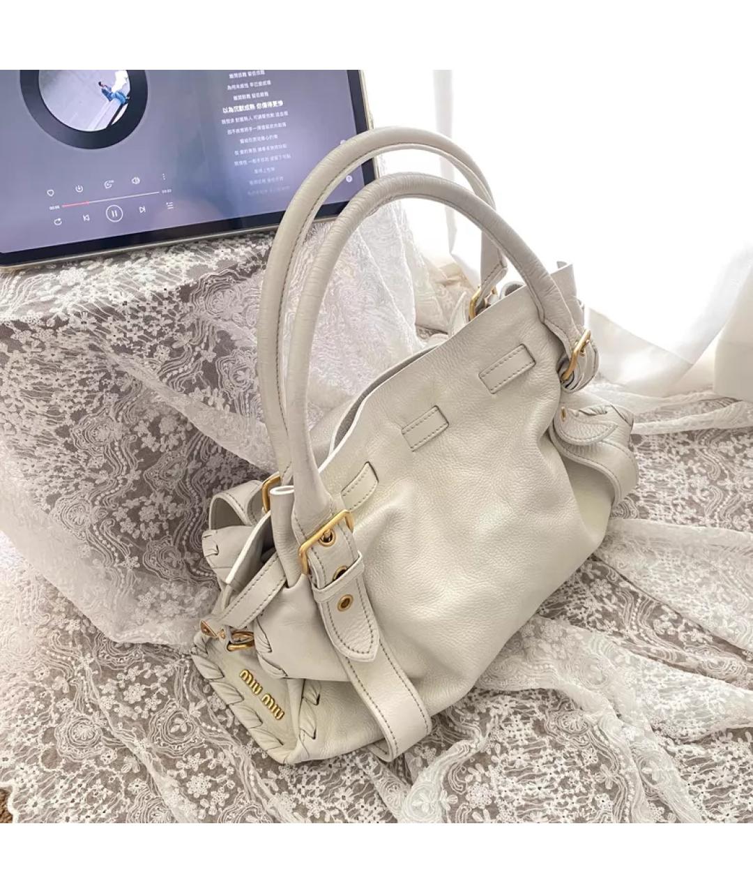 MIU MIU Белая кожаная сумка тоут, фото 6