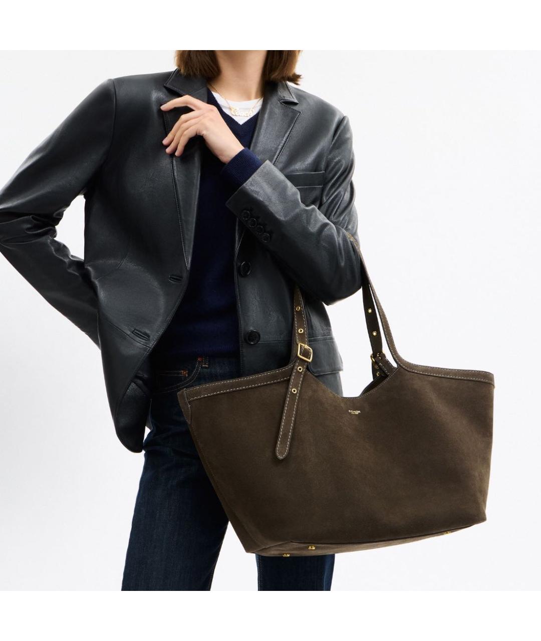 COACH Хаки замшевая сумка тоут, фото 6