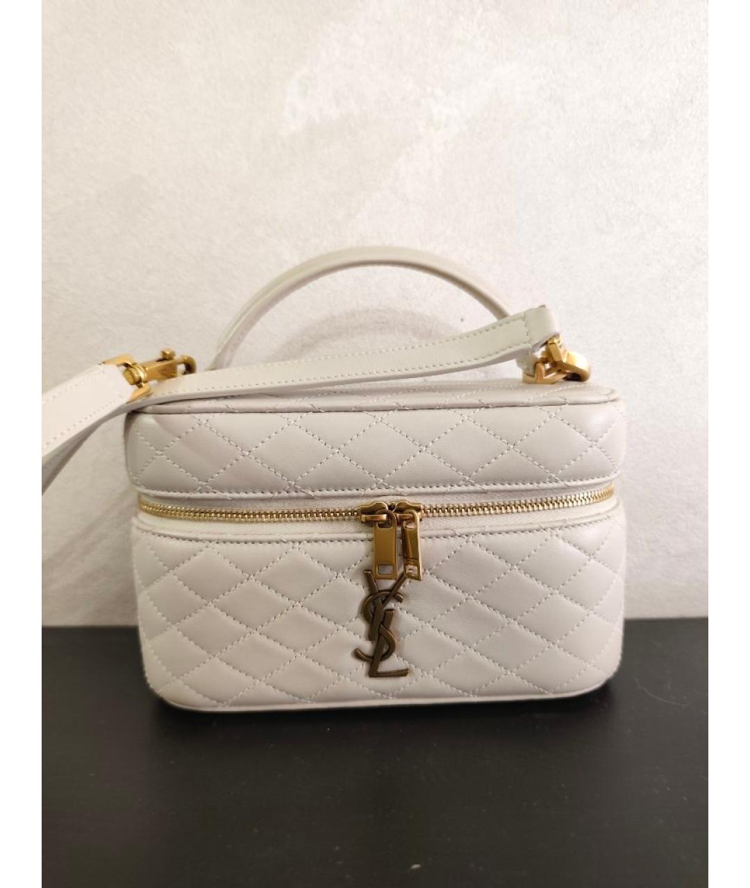 SAINT LAURENT Бежевая кожаная сумка через плечо, фото 6