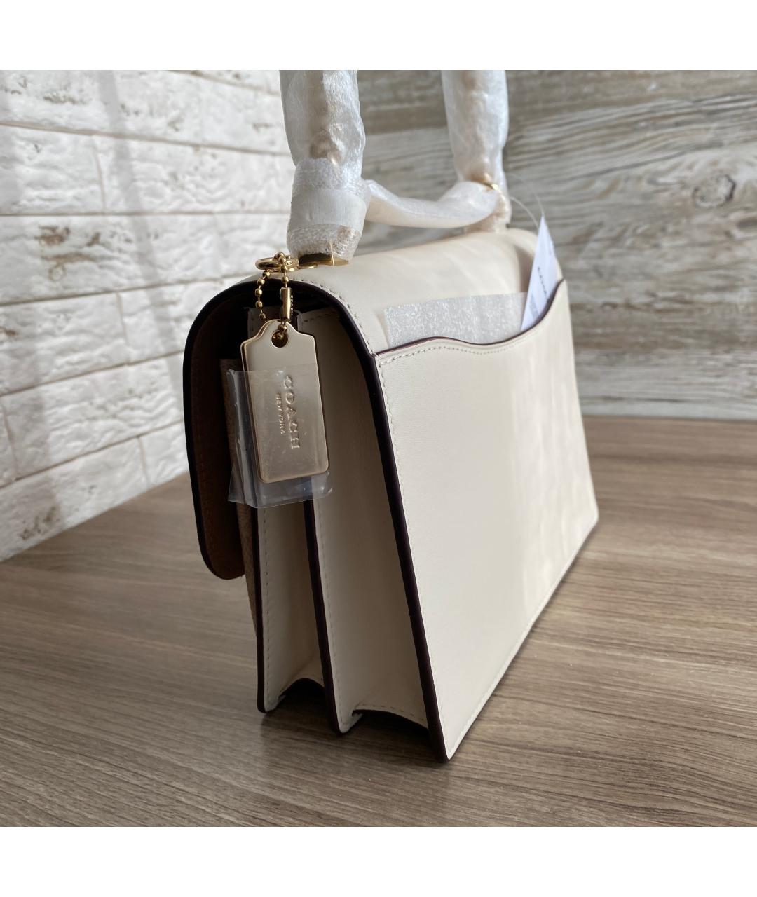 COACH Бежевая кожаная сумка через плечо, фото 9