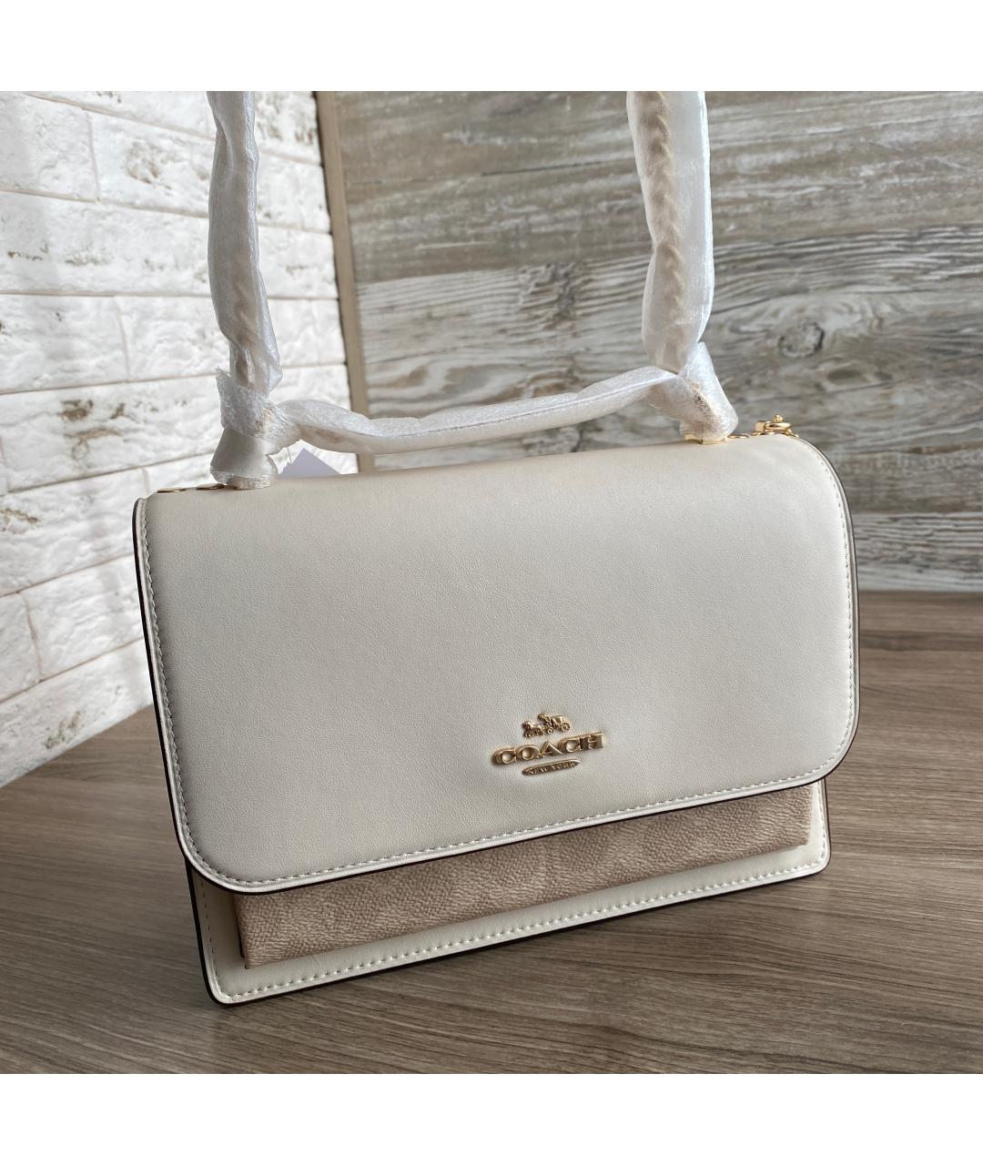 COACH Бежевая кожаная сумка через плечо, фото 2