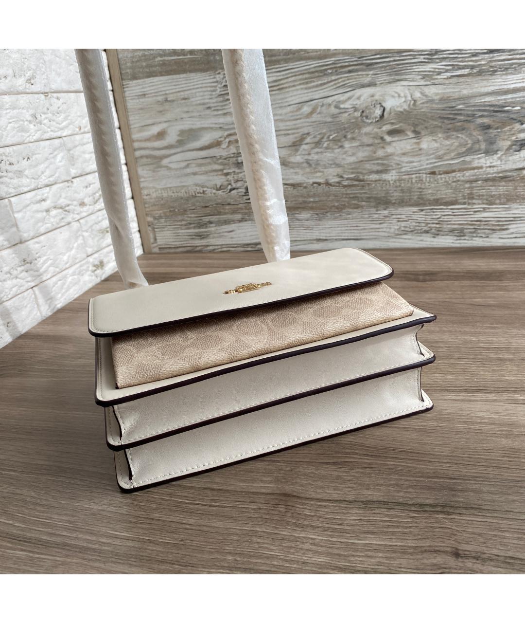 COACH Бежевая кожаная сумка через плечо, фото 8